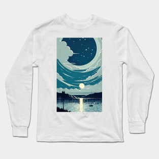 Blue Moon bay abstract line art Long Sleeve T-Shirt